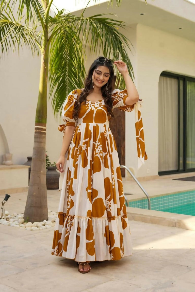 Aayaa Designer Cambric Cotton Printed Full Flaired Gown - Multi Color