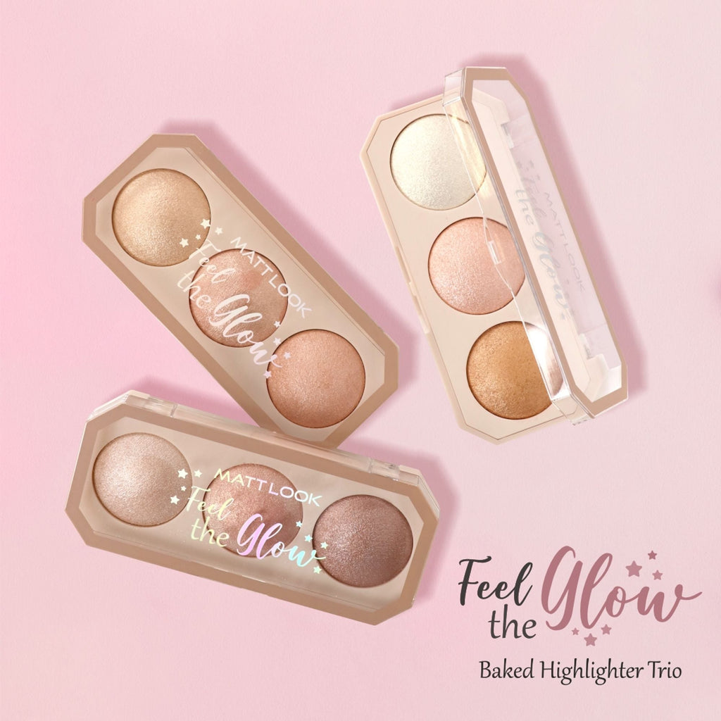 Matt Look Feel The Glow Baked Shimmer Highlighter Trio Palette - 02 Beaming Beauty