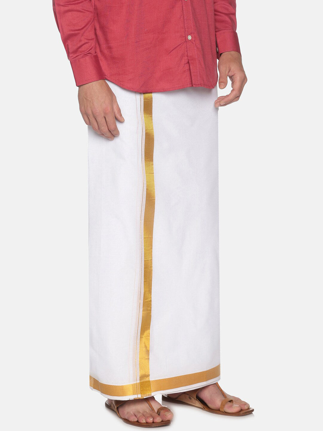 Sethukrishna Men White & Gold-Coloured Solid Cotton Dhoti