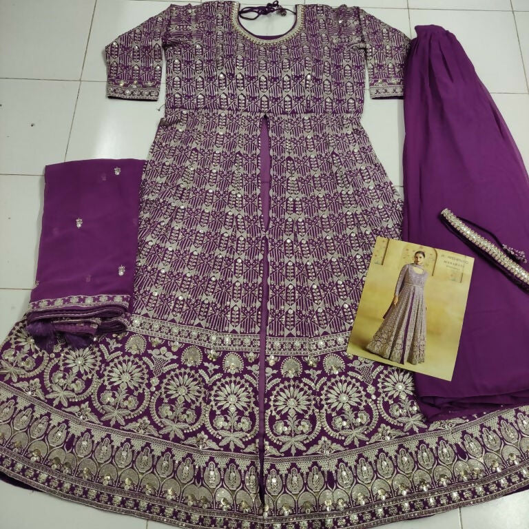 Vastranavya Stunning Purple Georgette Gota Sequins A-Line Anarkali Suit
