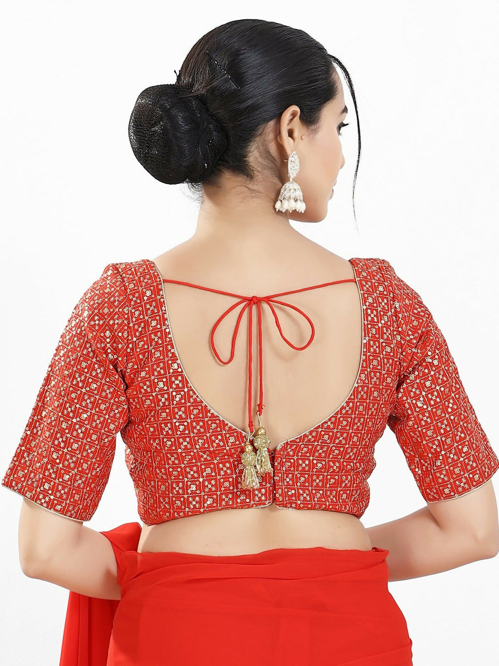 Joban Fashion Red Silk Padded Blouse With Sweetheart Neck Elbow Sleeves