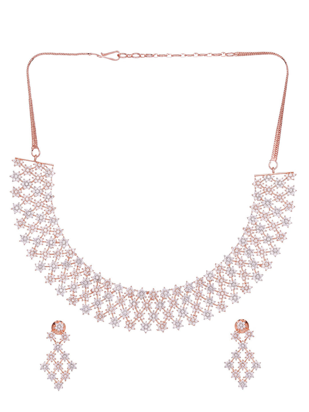 Saraf RS Jewellery White Rose Gold-Polished AD Studded Necklace Jewellery Set