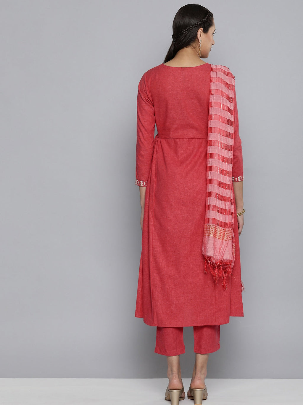 HERE&NOW Women Yoke Design Pure Cotton Kurta & Trousers with Dupatta