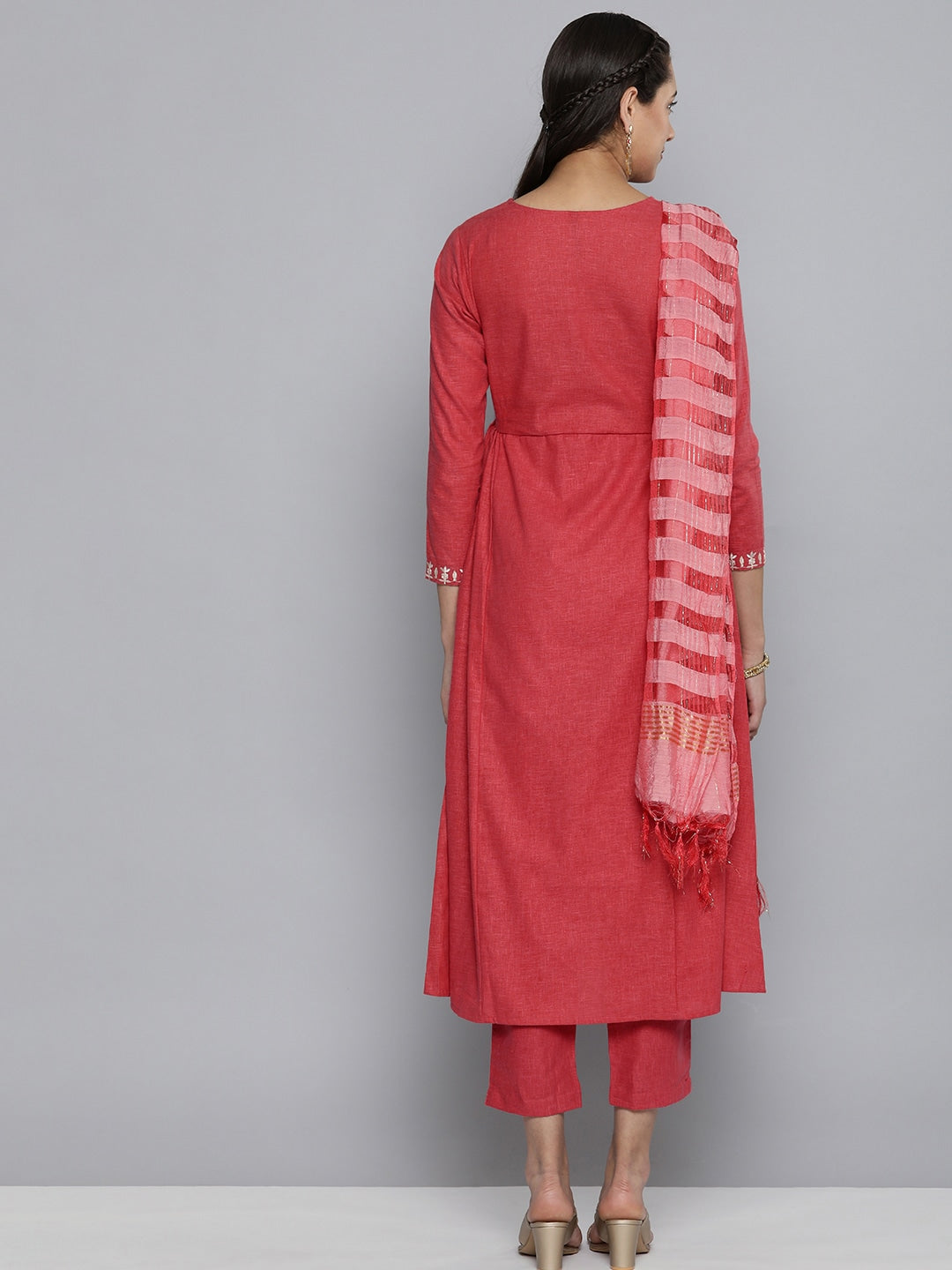 HERE&NOW Women Yoke Design Pure Cotton Kurta & Trousers with Dupatta