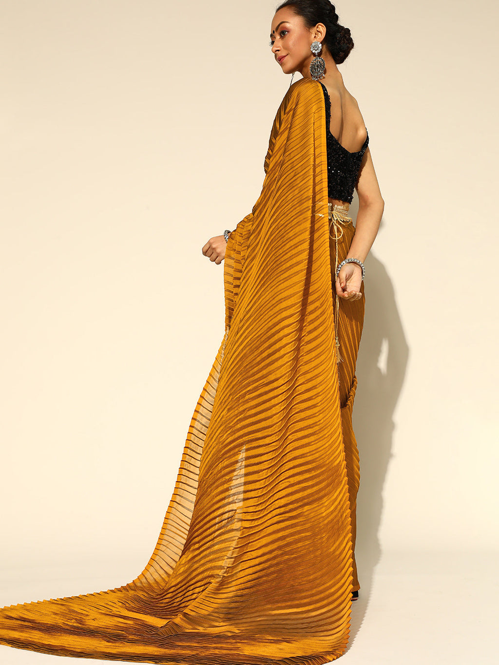 Saree Mall Mustard Party Wear Saree with Matching Blouse