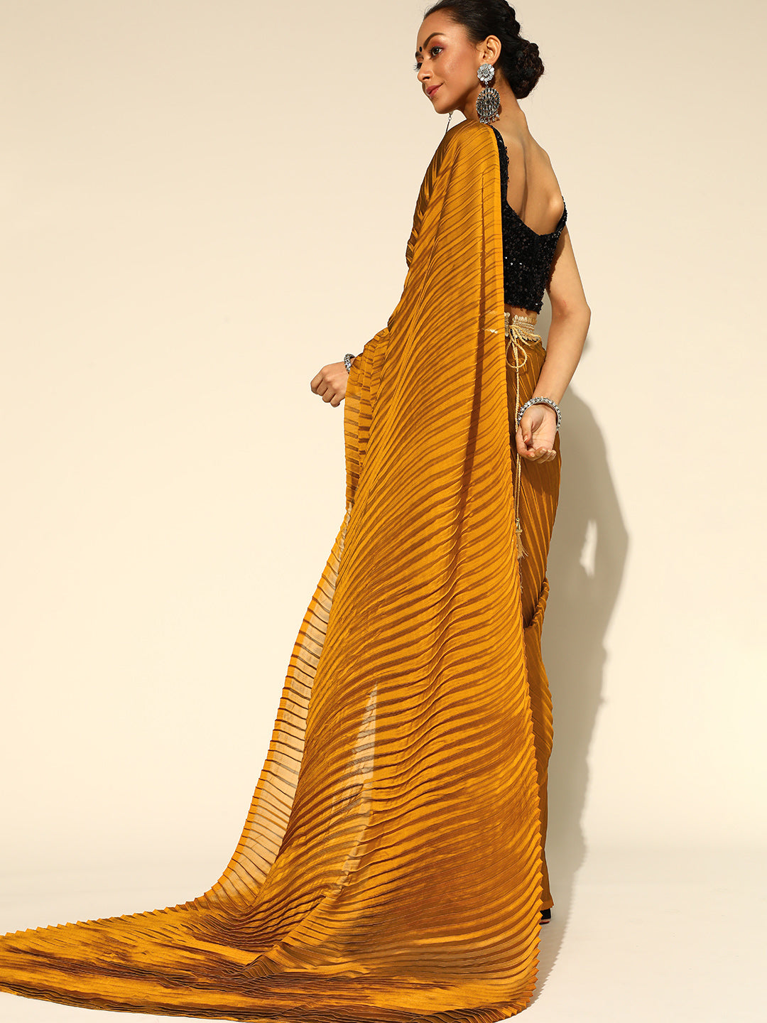 Saree Mall Mustard Party Wear Saree with Matching Blouse