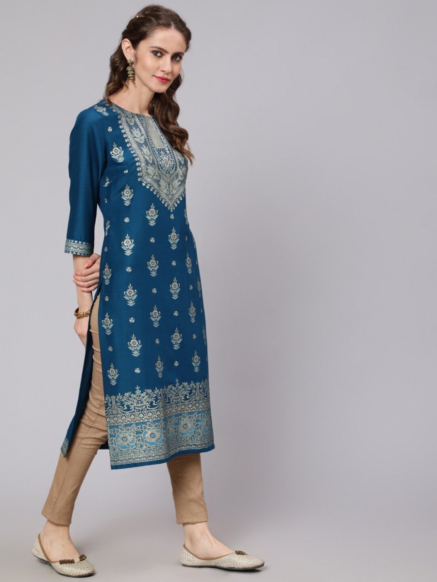 Aks Ethnic Motifs Printed Round Neck Straight Kurta