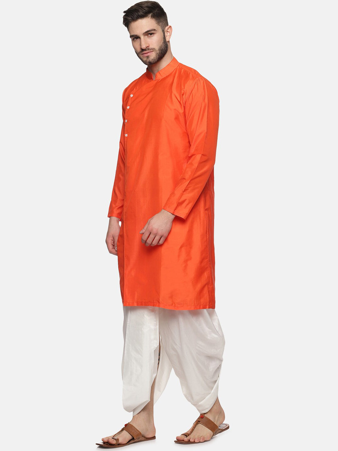 Sethukrishna Men Orange Angrakha Top with Dhoti Pants