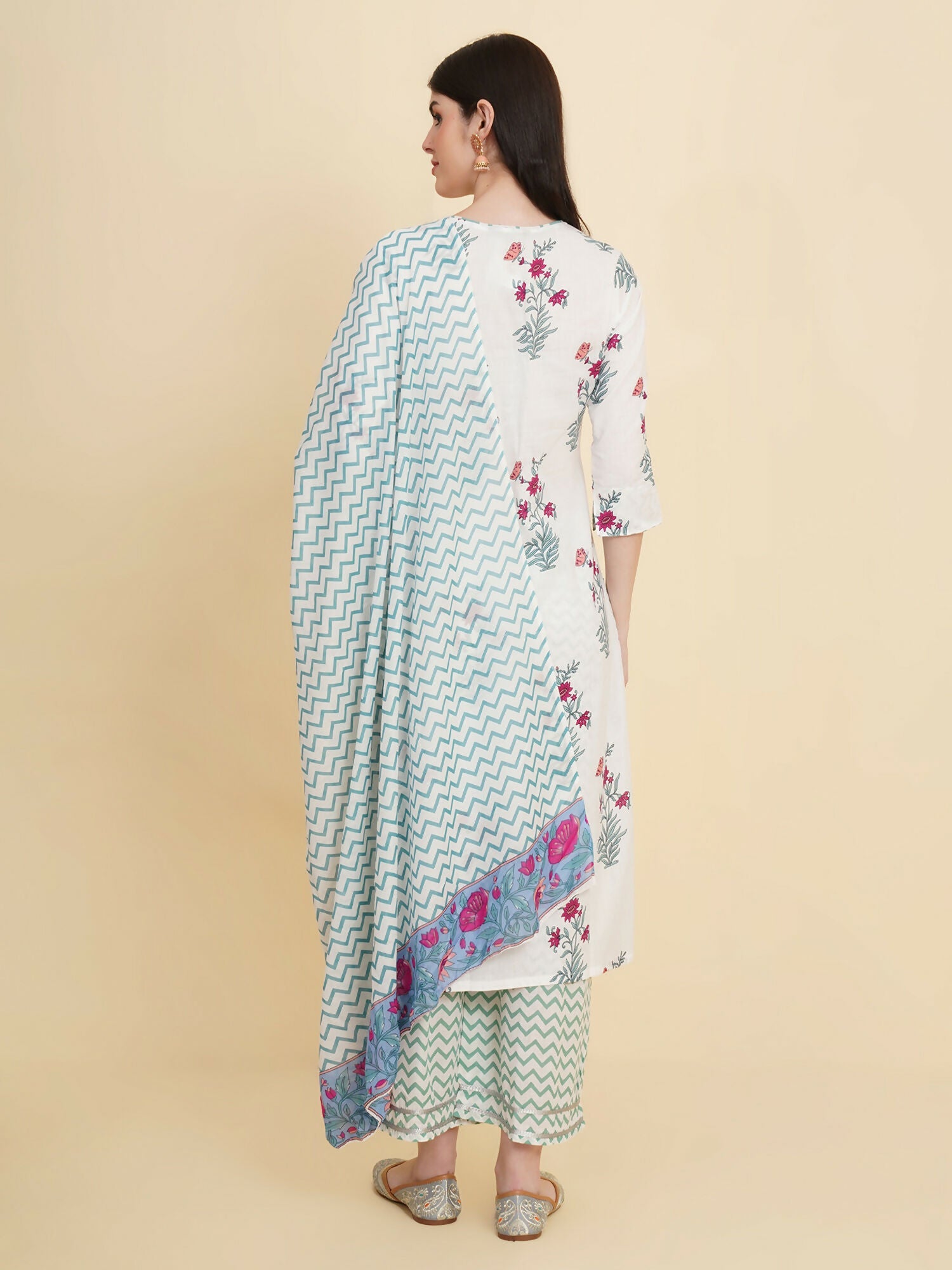 Designer Stylish white Cotton Stitched Suit With Dupatta - Tanisha