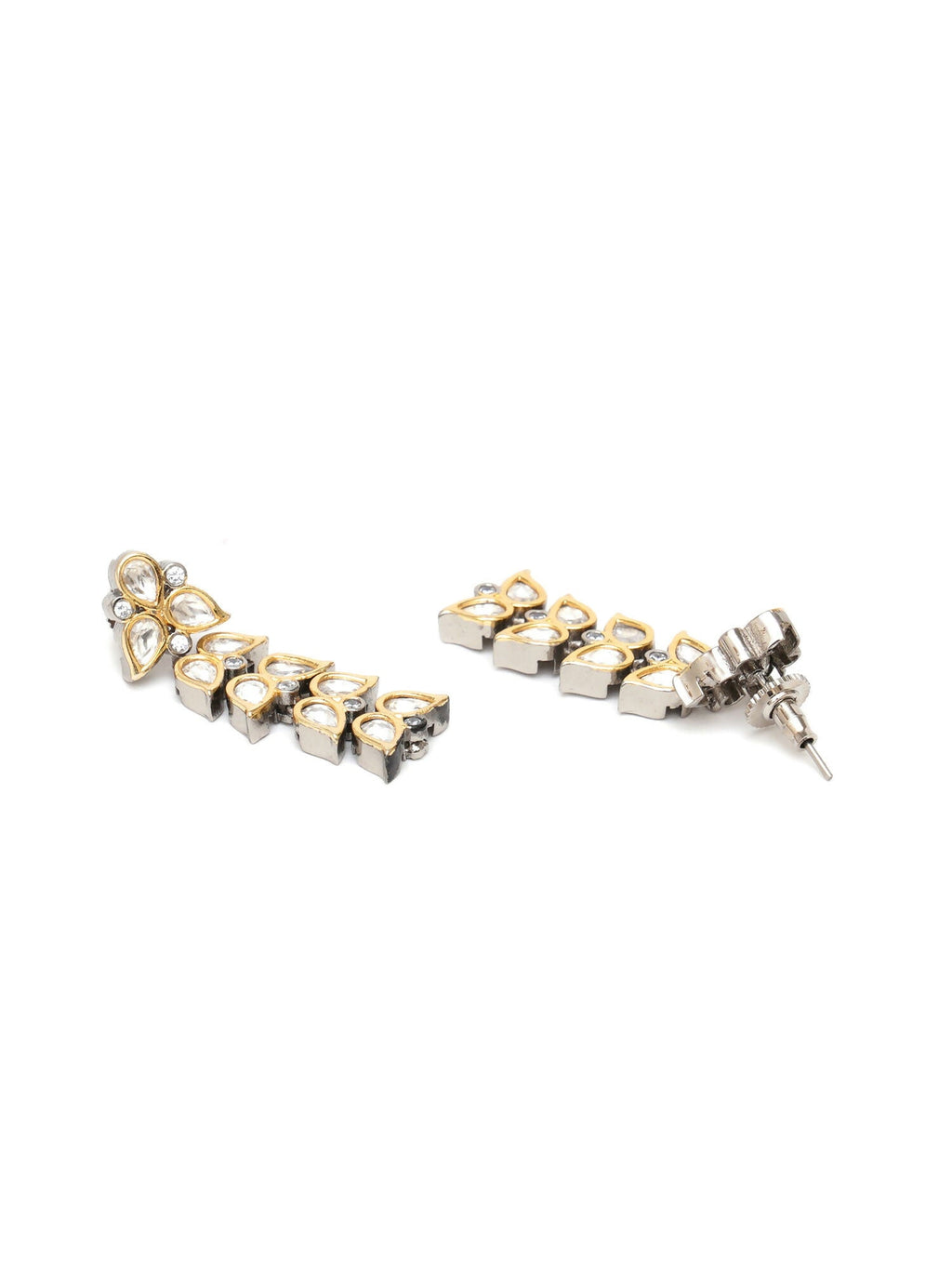 Long Kundan Earrings (silver) - Ruby Raang
