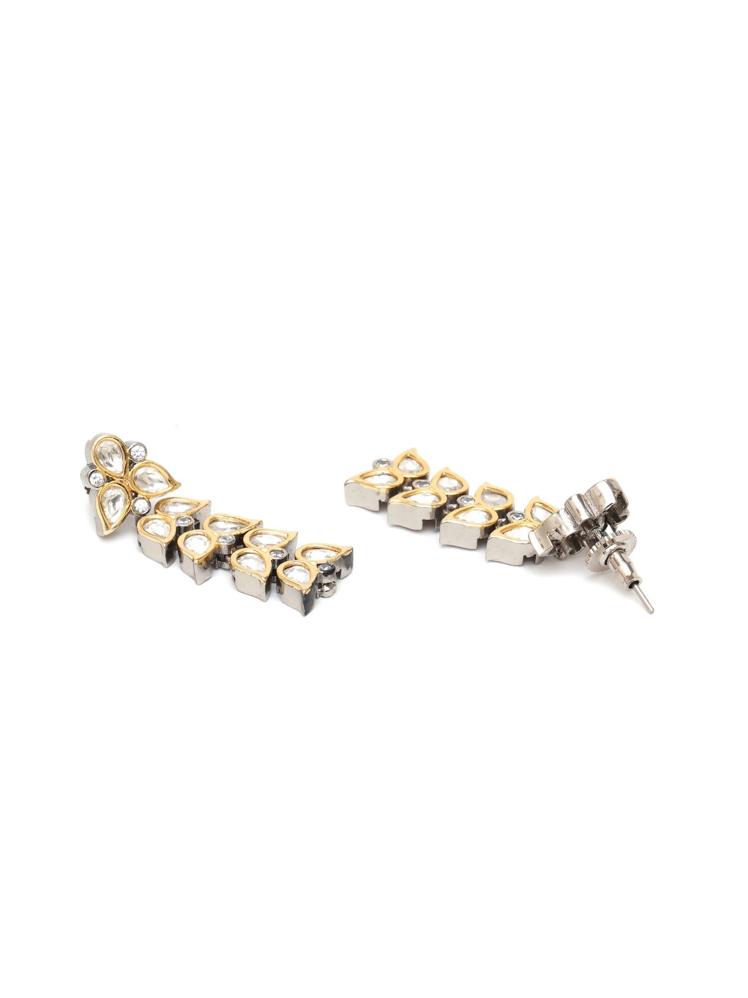 Long Kundan Earrings (silver) - Ruby Raang