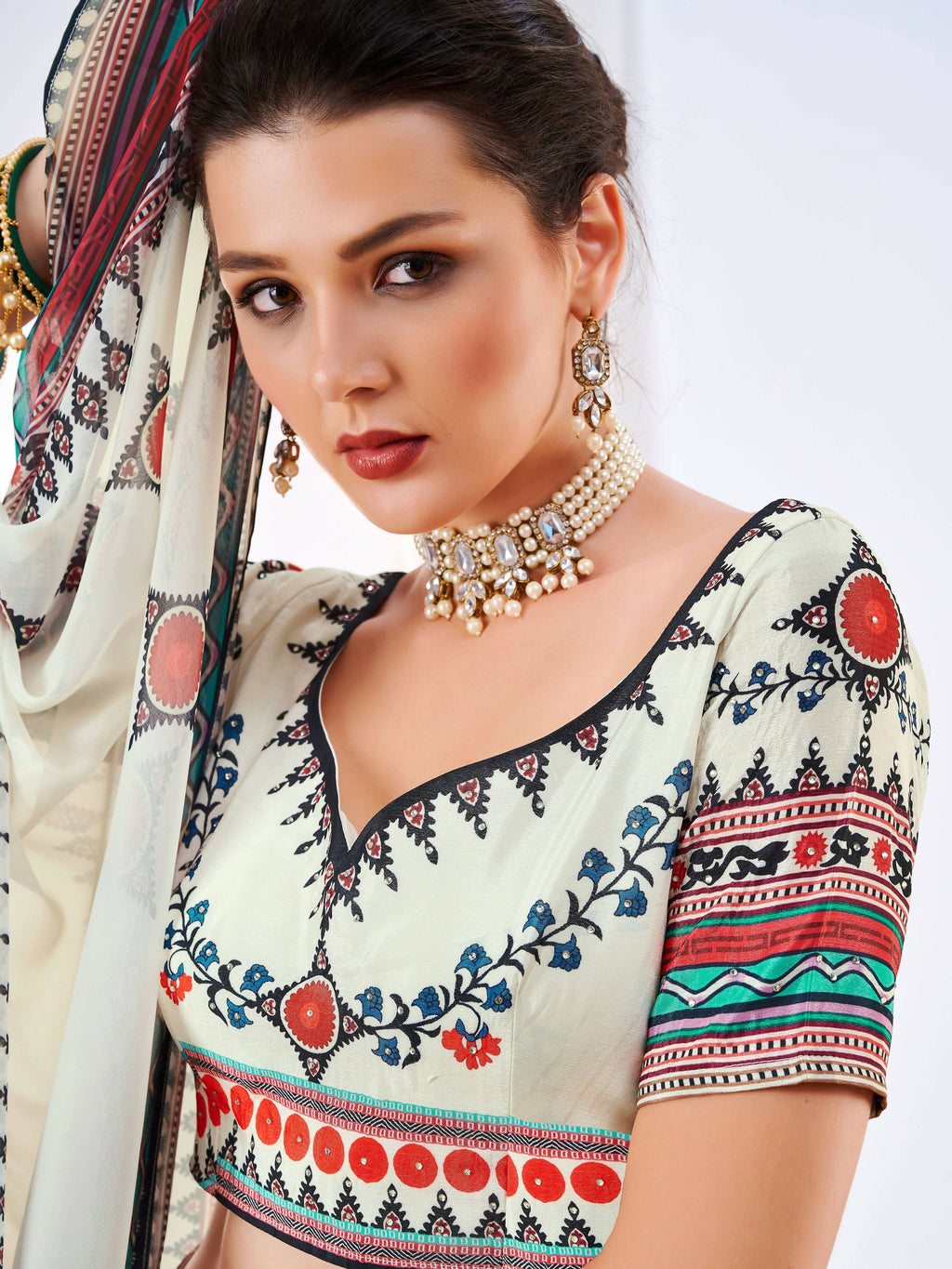 Wedding Designer White Chinon Lehengha Choli - Anbazaar