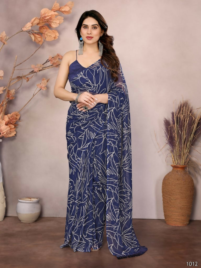 Partywear Designer Georgette Blue Fancy Saree - Durga