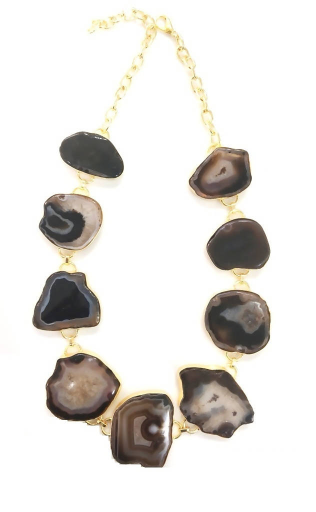 Bling Accessories Black Agate Natural Stone Statement Necklace