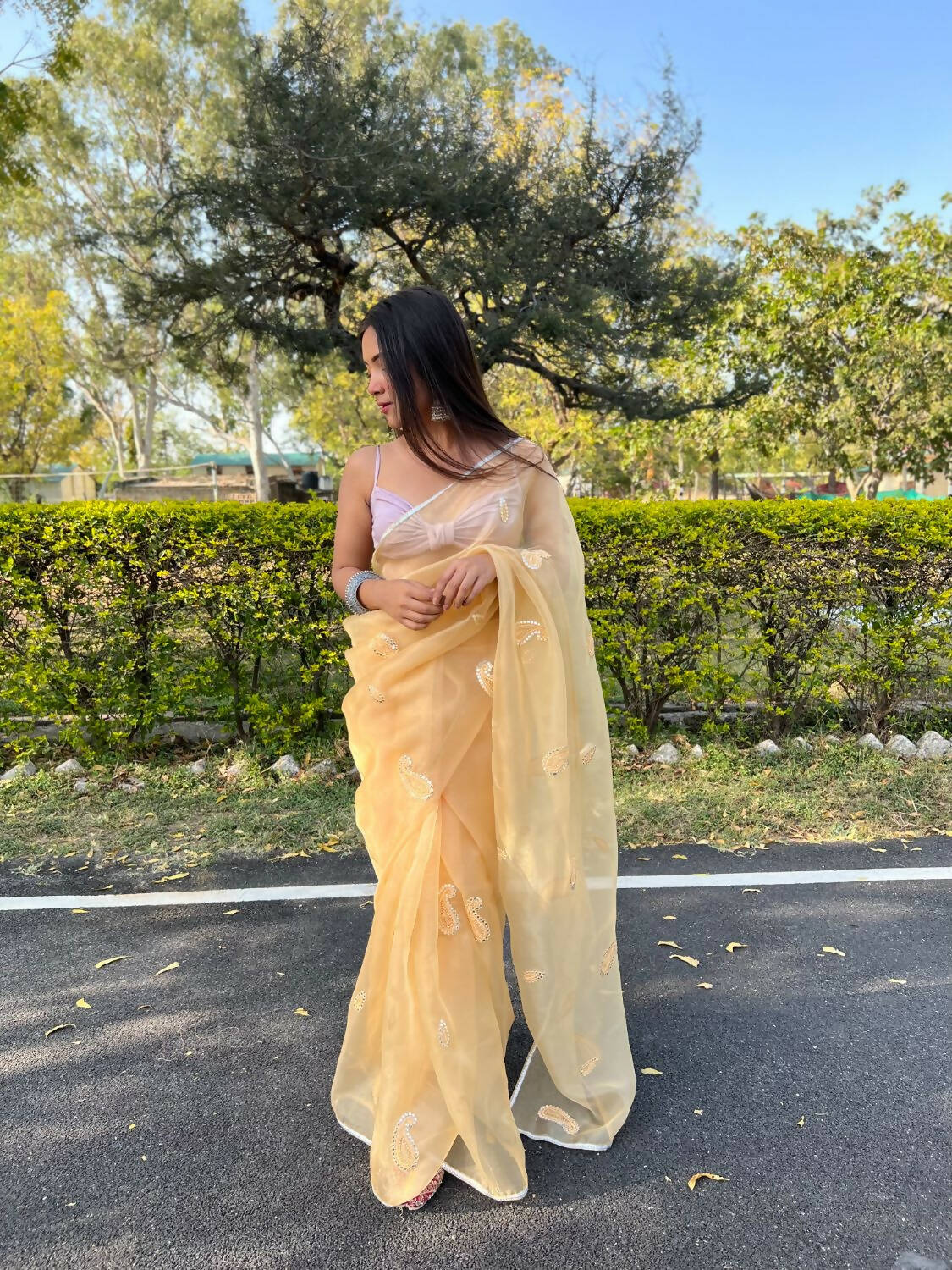 Vamsee Yellow Organza Saree