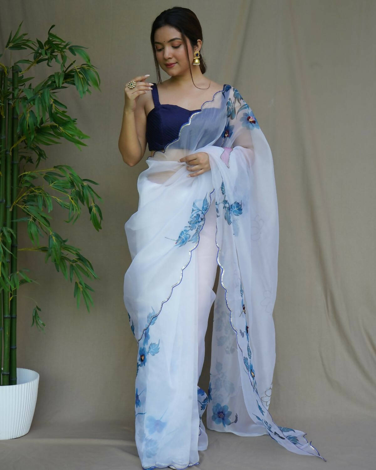 Vamsee White Organza Saree