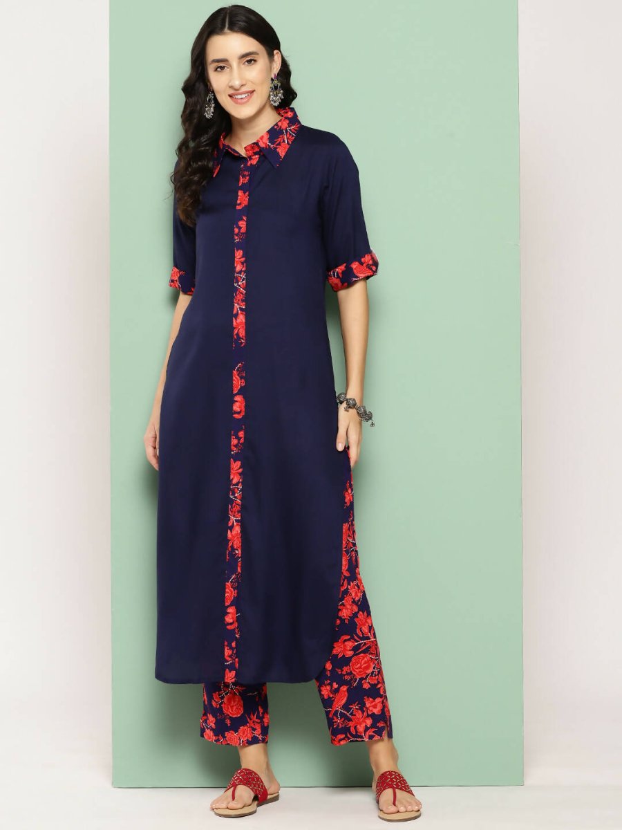 Ahalyaa Womens Kurta Set - Navy Blue