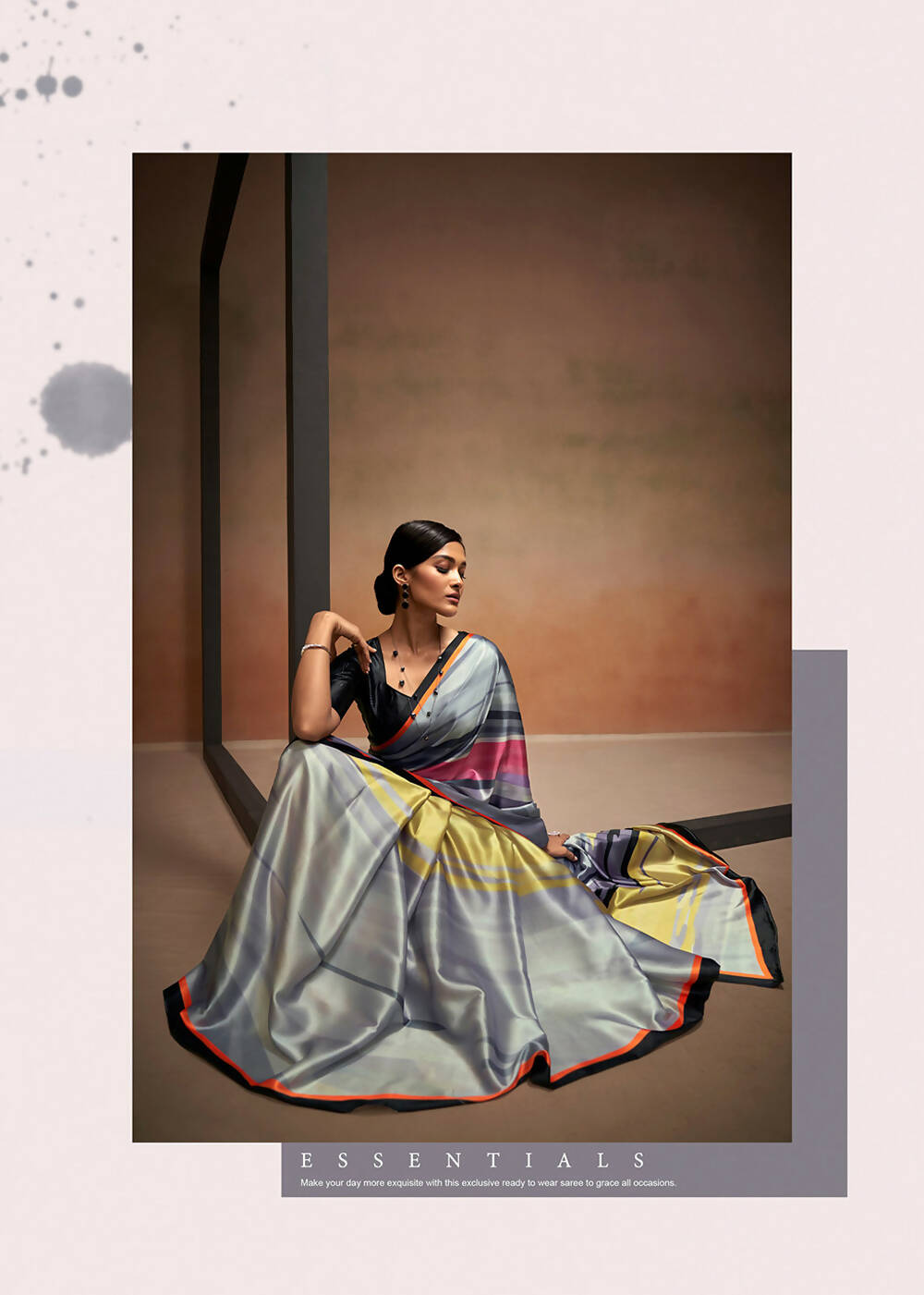Grey Satin Digital Printed Saree with Unstitched Blouse Piece - Jodha