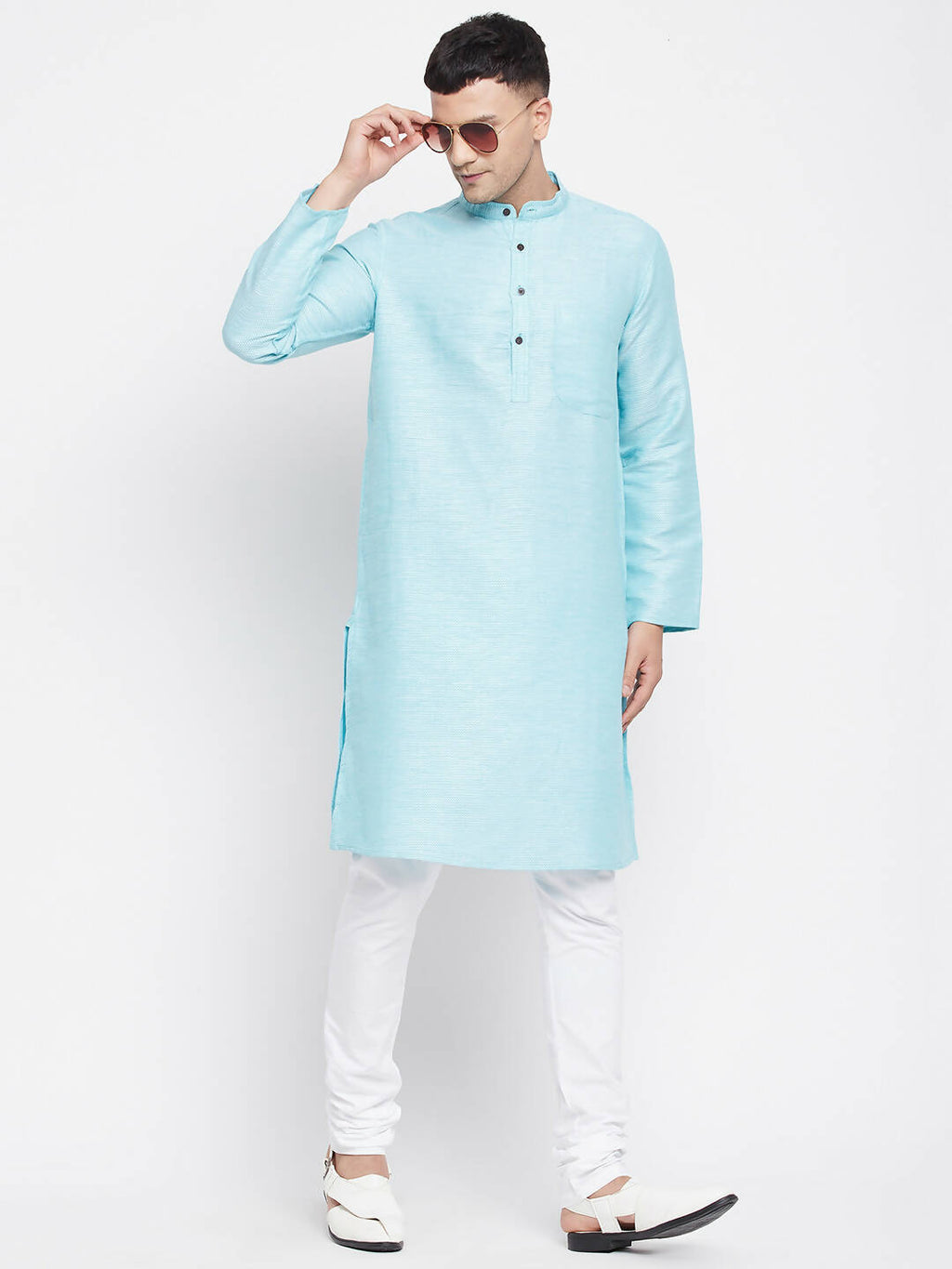 Even Apparels Blue Rayon Men's Kurta With Band Collar