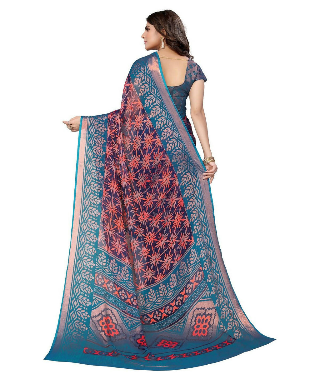Vamika Navy Blue Chiffon Brasso Bollywood Style Woven Saree (DEVINA NAVY)