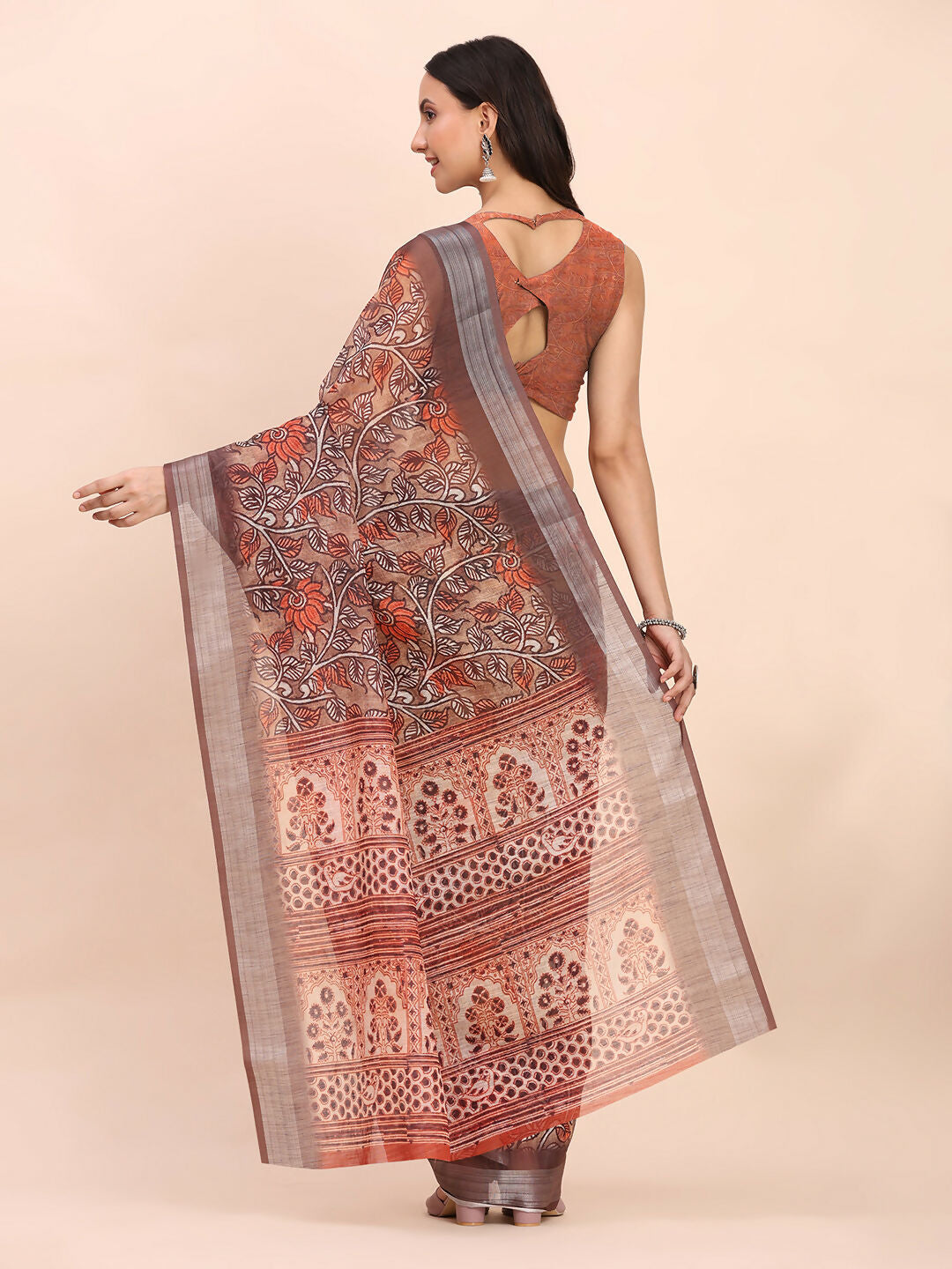 Shree Shyam Fashion Linen Cotton Brown Saree