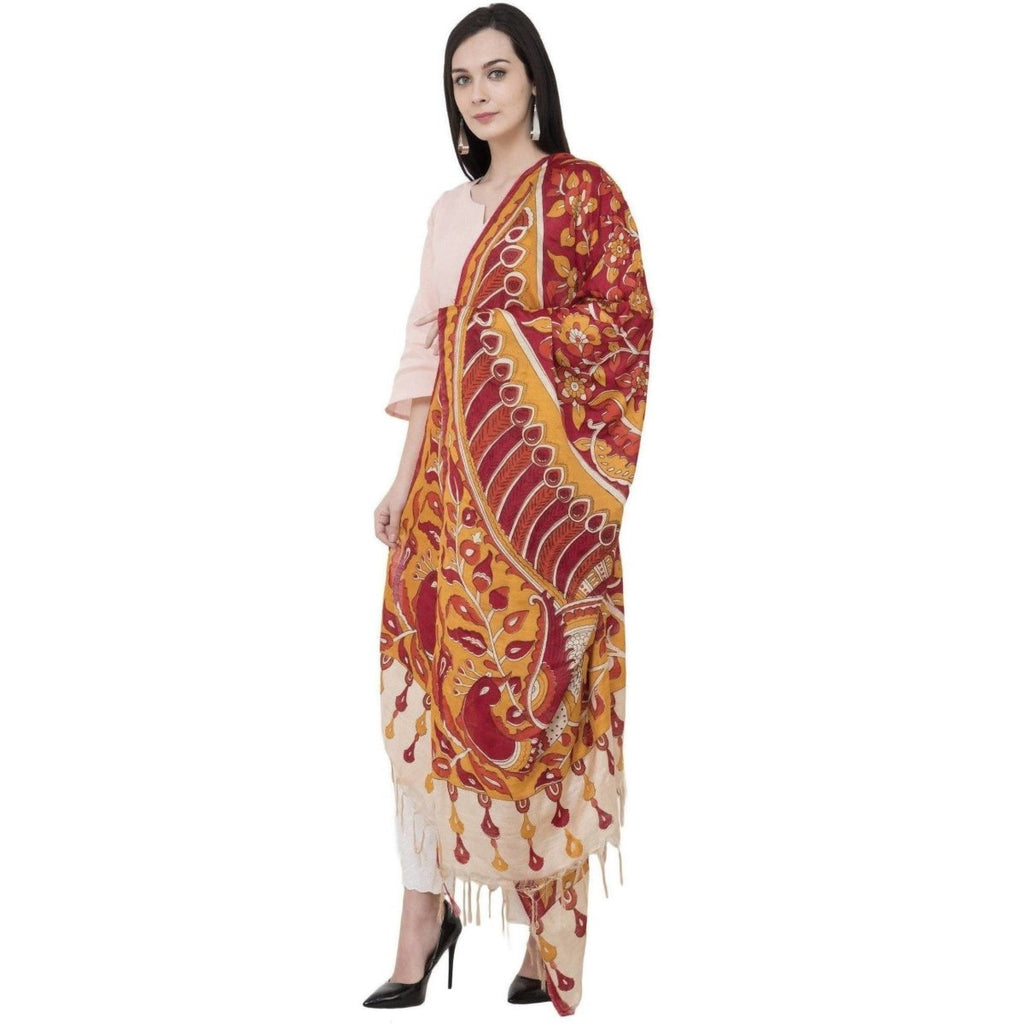A R Silk Modal Kalamkari Print Orange Colour Fancy Dupatta