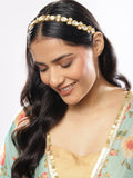 Gold-Polished White Kundan-Studded Hair Band - Ruby Raang