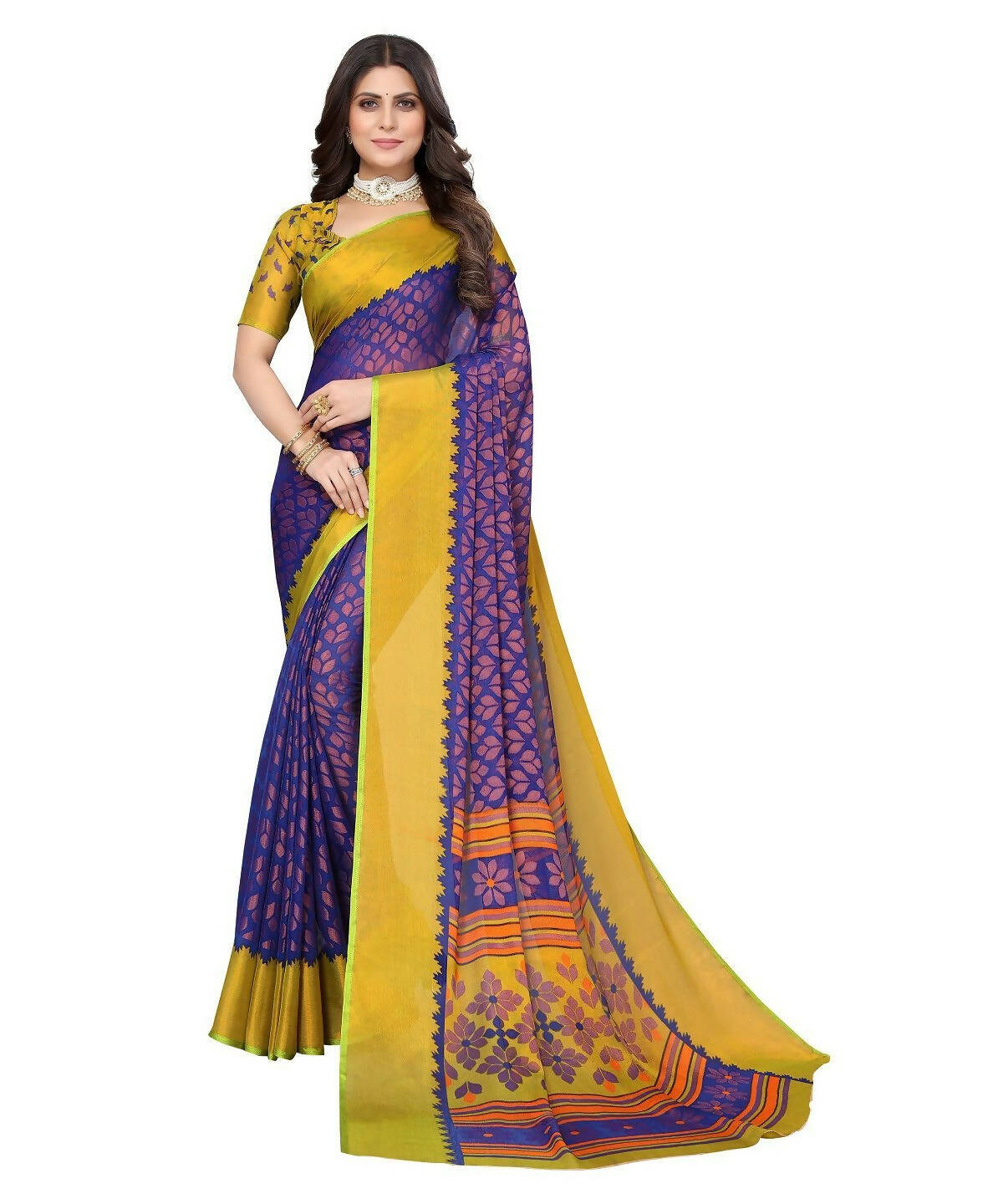 Vamika Blue Chiffon Brasso Bollywood Style Woven Saree (ALIZA BLUE)
