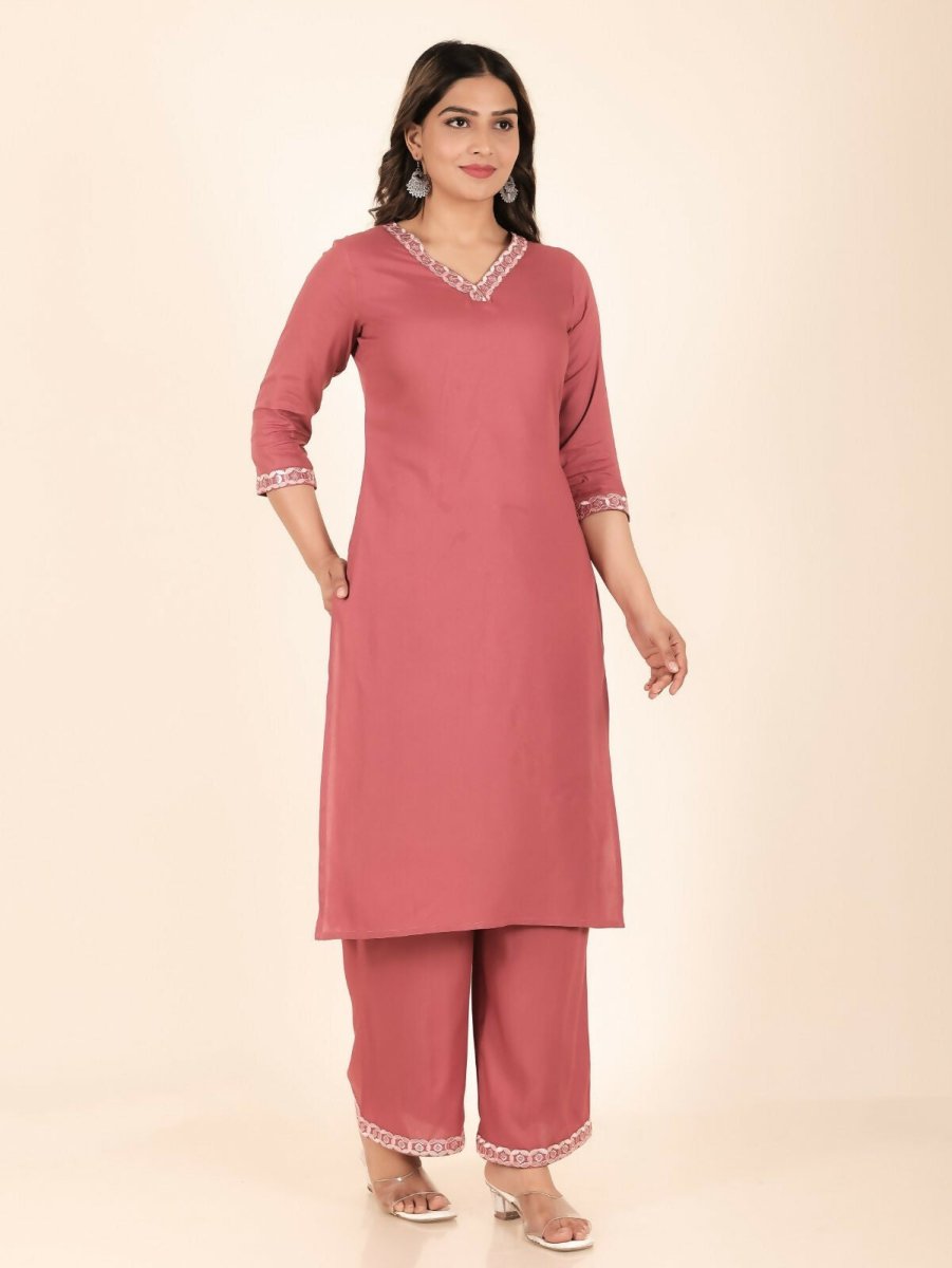 Aramya Pink Rayon Solid Straight Kurta for Women