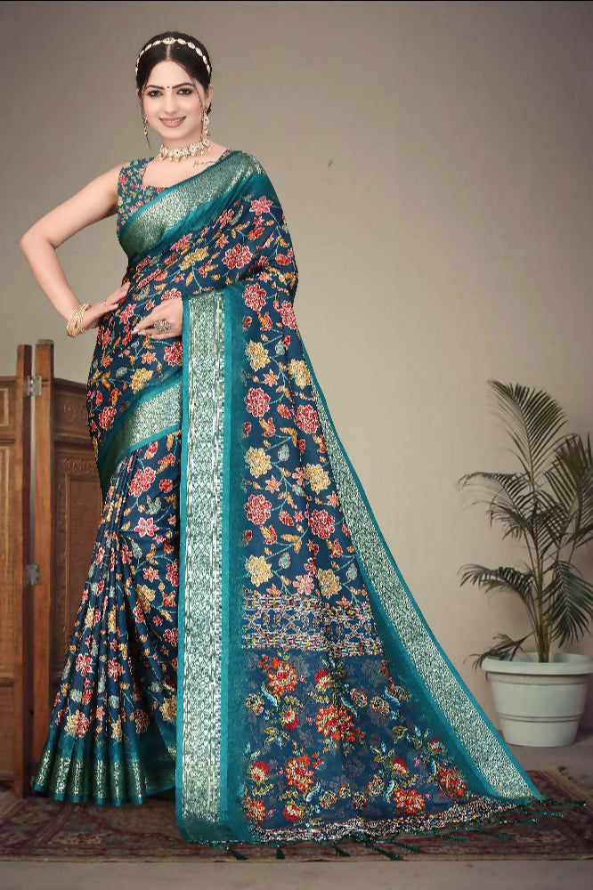PR Fashion Multi Heavy Rich Cotton Silk Digital Print & Jacquard Saree