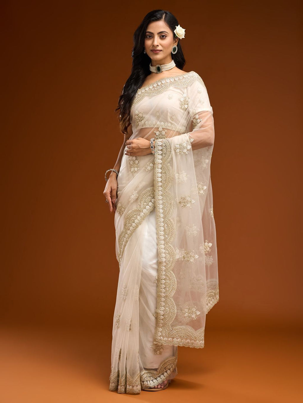 kasee Floral Embroidered Net Saree