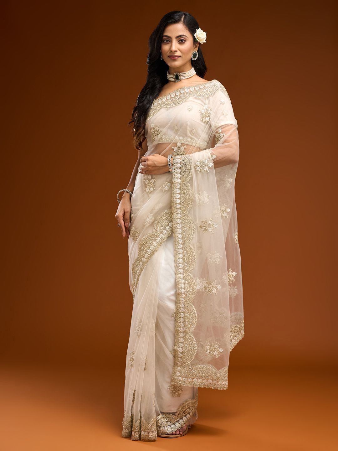 kasee Floral Embroidered Net Saree