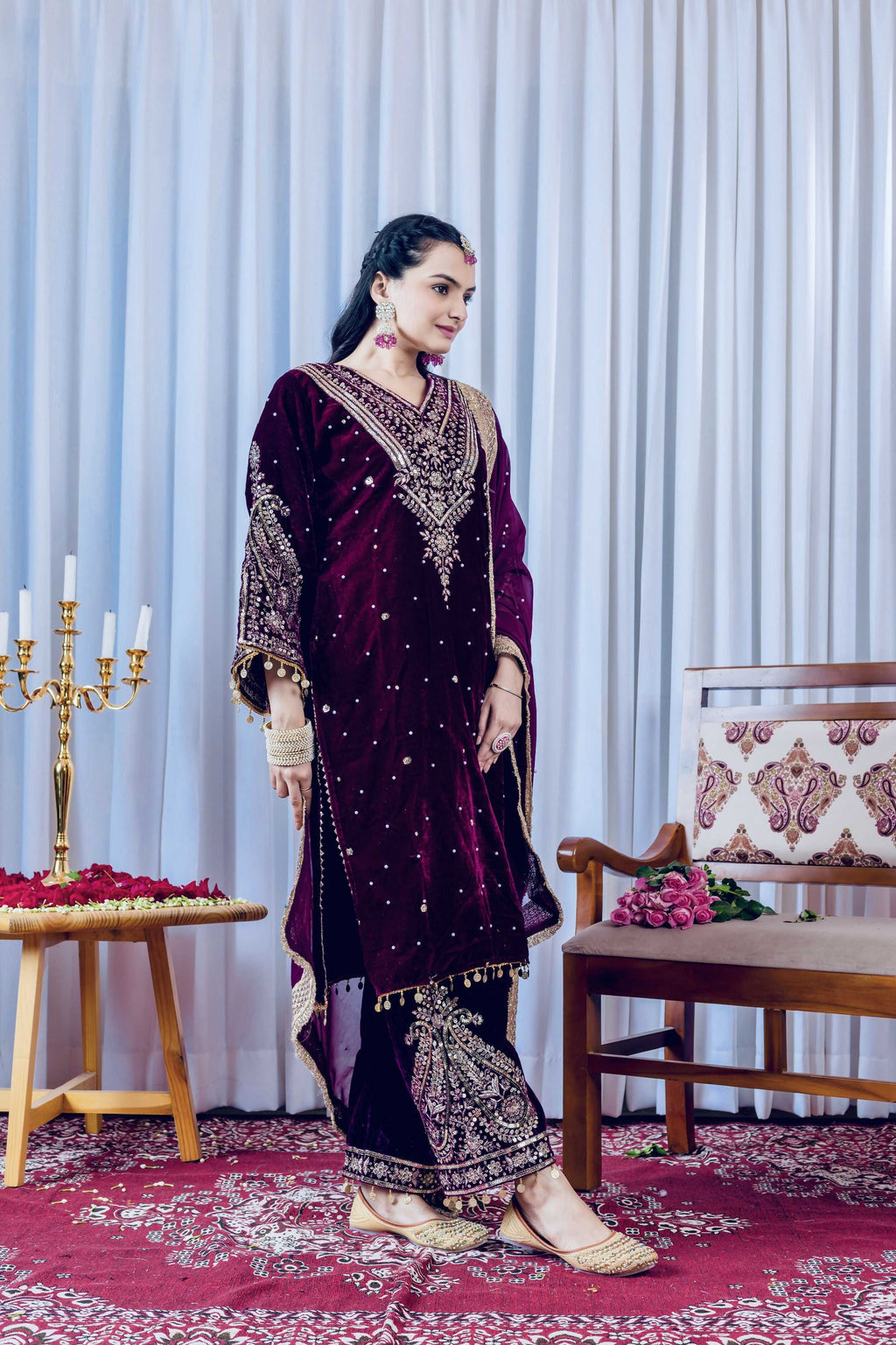 Teeya Creation Rani Color Velvet Silk Embroidery Work Party Wear Suit