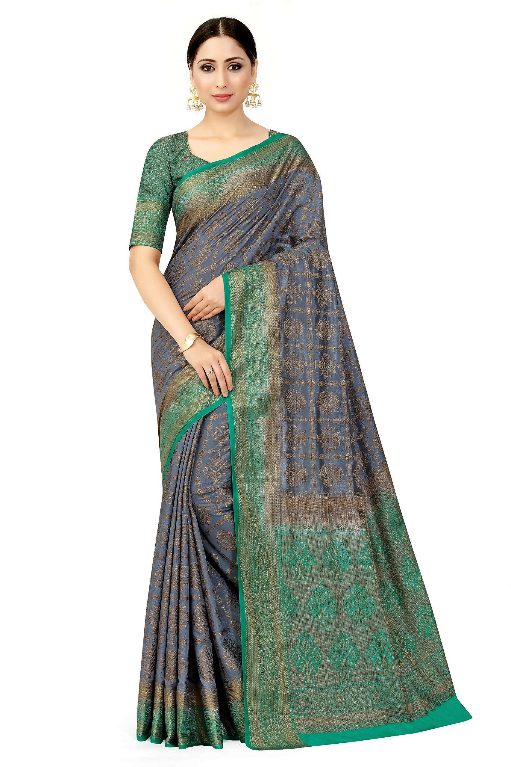 Mimosa Women's Charcoal Grey Patola Art Silk Saree