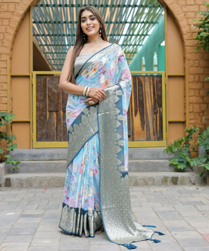 Vamsee Dhruvini Blue Georgette Saree