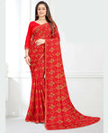 Red Georgette Bandhani Printed Saree With Unstitched Blouse Piece - Jyoti