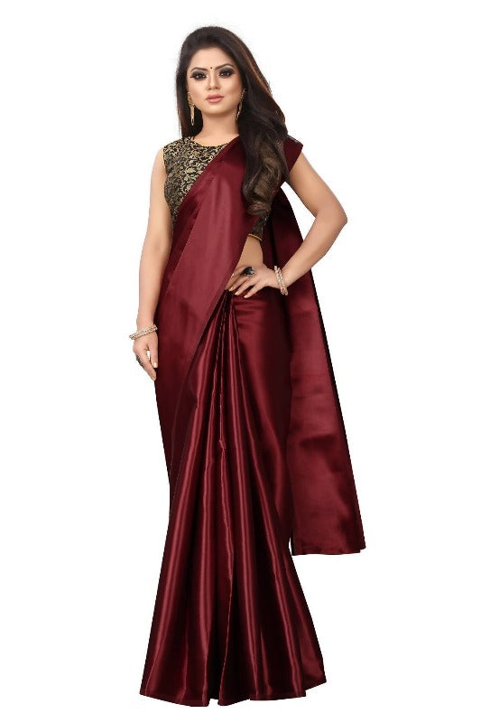 Vamika Maroon Satin Designer Saree (PAVITRA MAROON)
