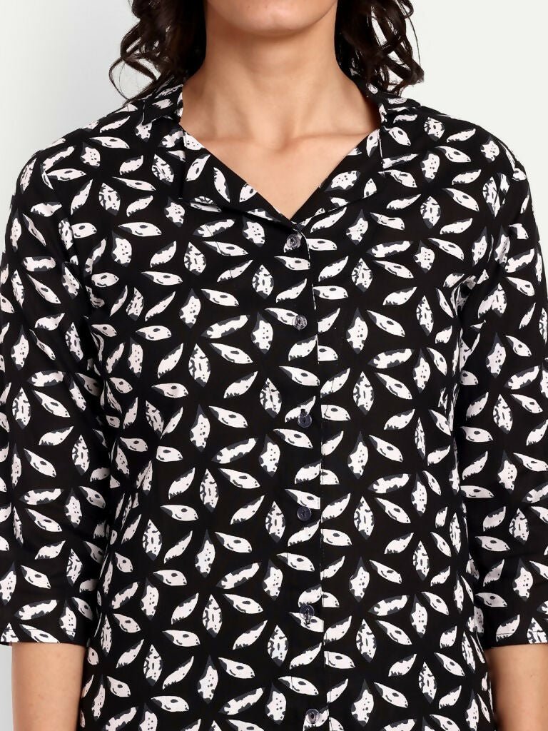 Alvano Beautiful Floral Print Co-ord set for Women's and Girls Rayon (Black)