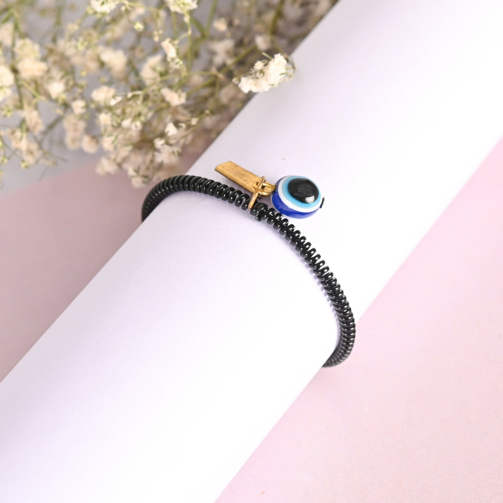 NVR Men & Women Black Evil Eye Crystal Spring Ring Bracelet
