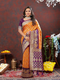 Vastranavya Orange Soft Patola Silk With Meenakari Weaving Motifs And Rich Zari Weaving Pallu Saree With Matching Blouse Fabric