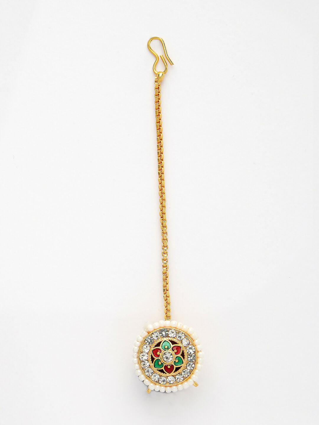NVR Women's Gold-Polished CZ Stone-Studded Borla Maang Tikka