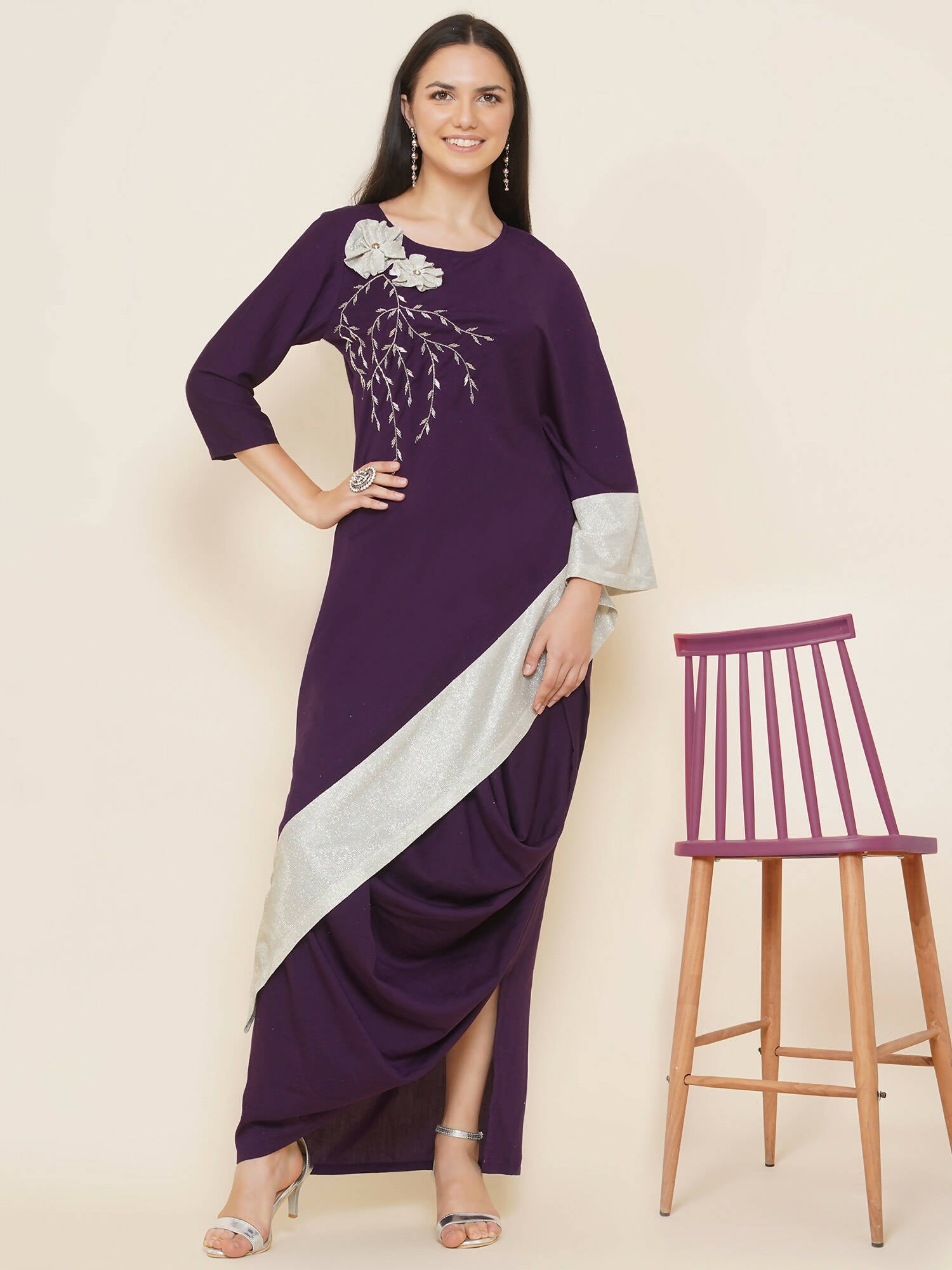Women Republic Purple Assmetrical Kurta With Cowl Dhoti
