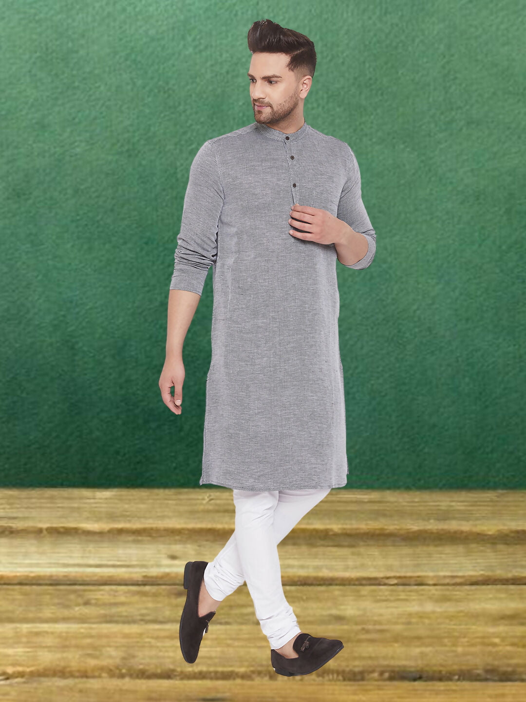 Even Apparels Men's Pure Cotton Grey Kurta