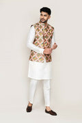Joban Fashion White Colored Art Silk Fabric Kurta, Jacket With Straight Fit Pant