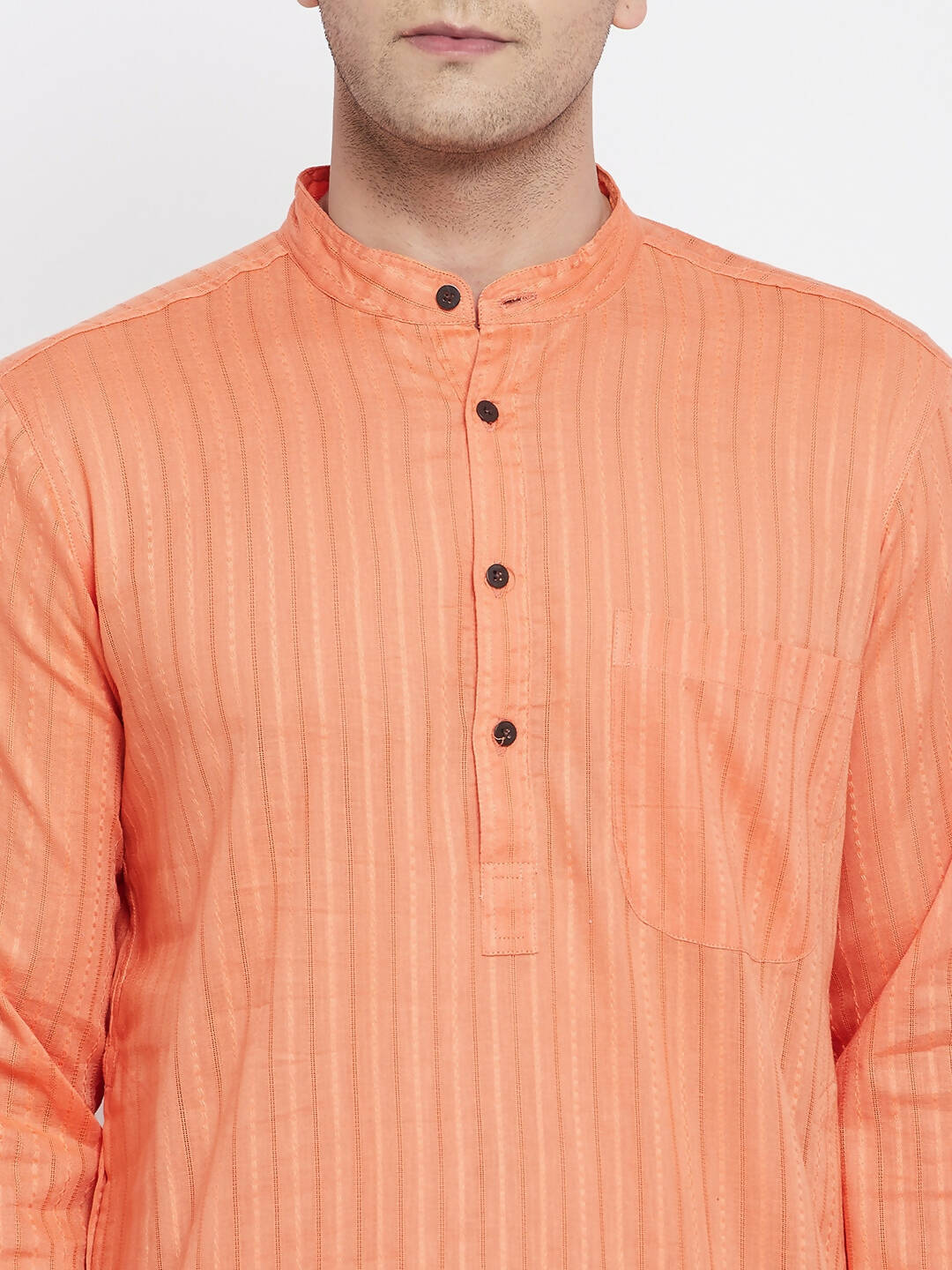 Even Apparels Orange Color Pure Cotton Men's Kurta With Band Collar