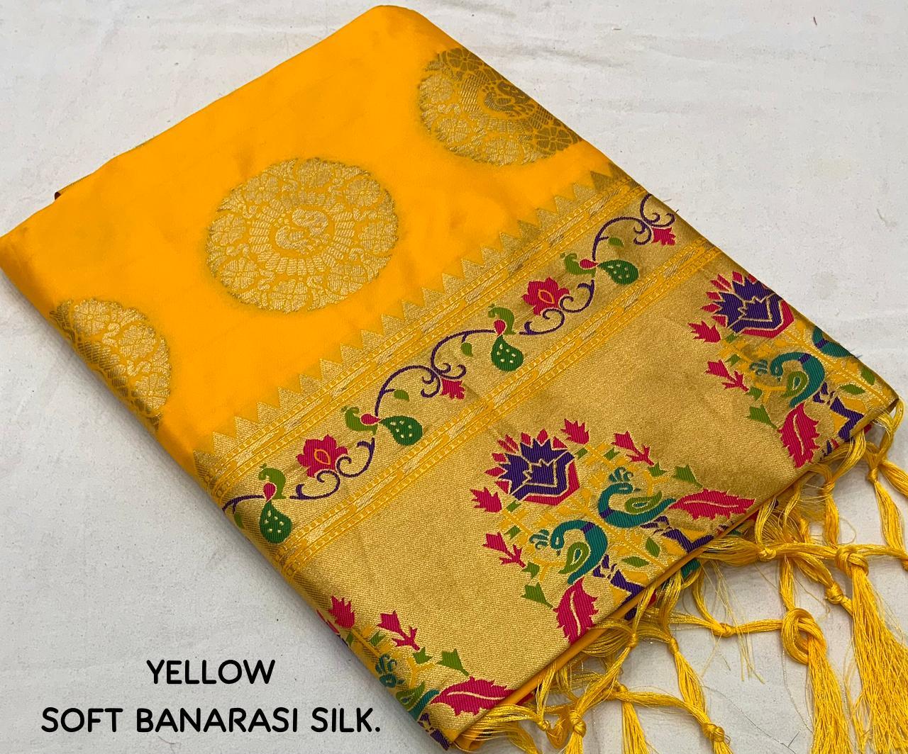 Yellow Pure Silk Woven Design Saree with Unstitched Blouse - A2M