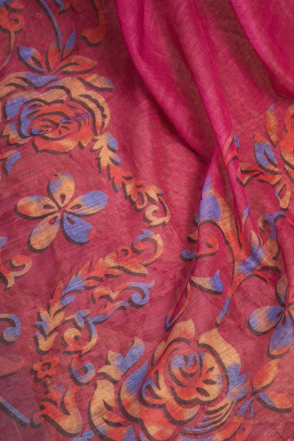 Vastranavya Pink Digital Printed Linen Ready To Wear Designer Saree with Unstitched Blouse