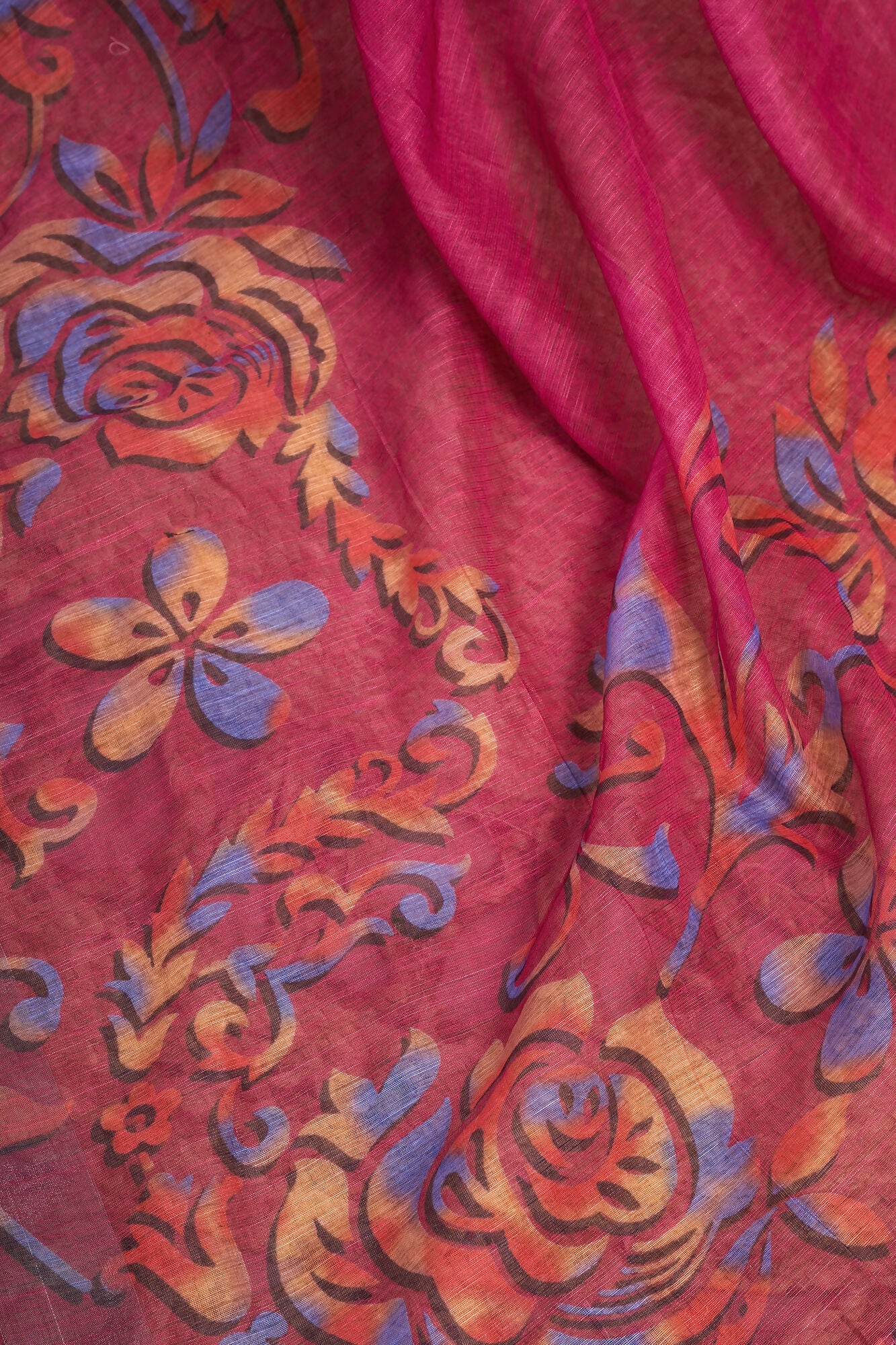 Vastranavya Pink Digital Printed Linen Ready To Wear Designer Saree with Unstitched Blouse