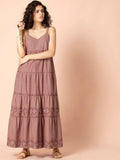 Indya Rose Pink Embroidered Tiered Maxi Dress