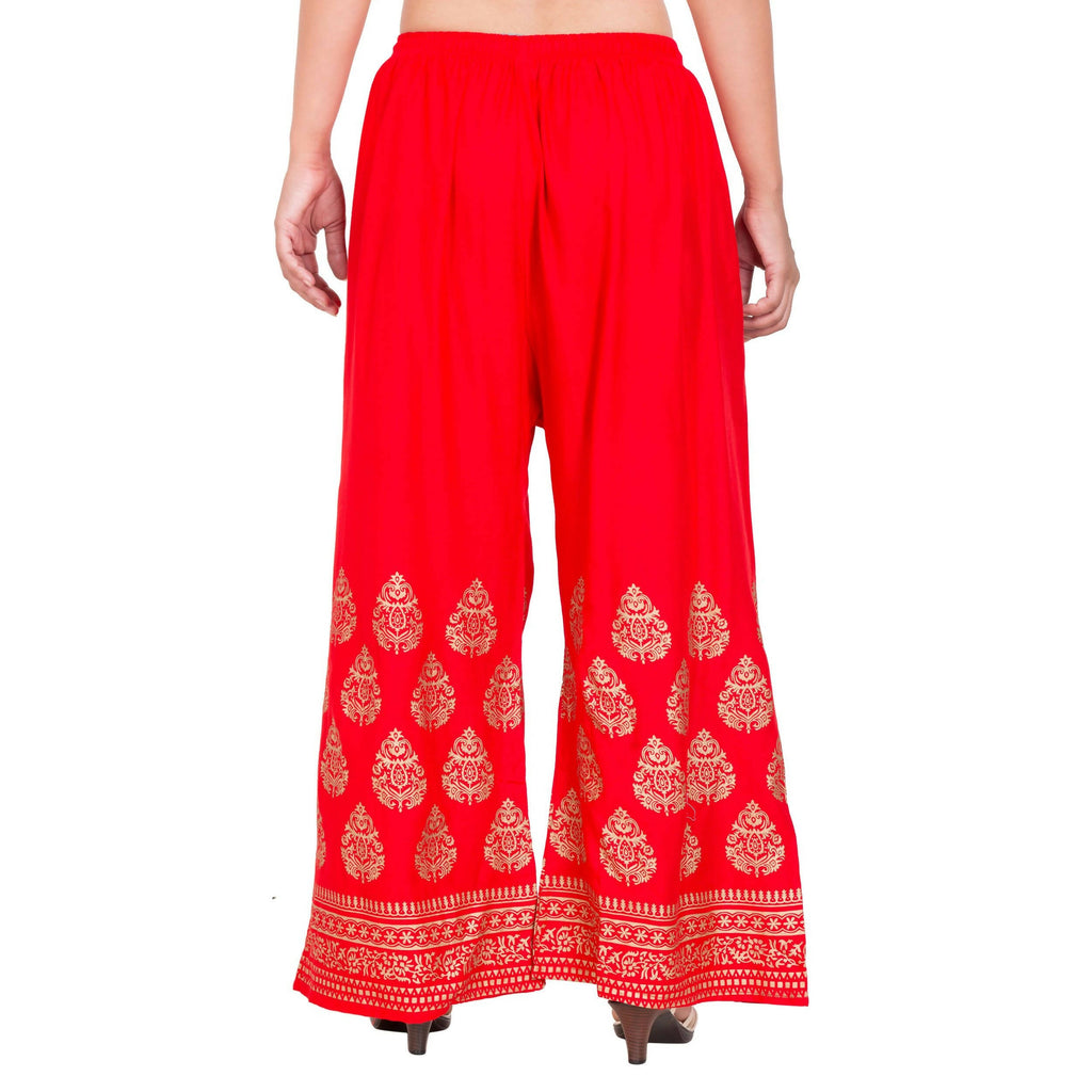PAVONINE Red Color Golden Printed Rayon Fabric Sharara For Women & Girls